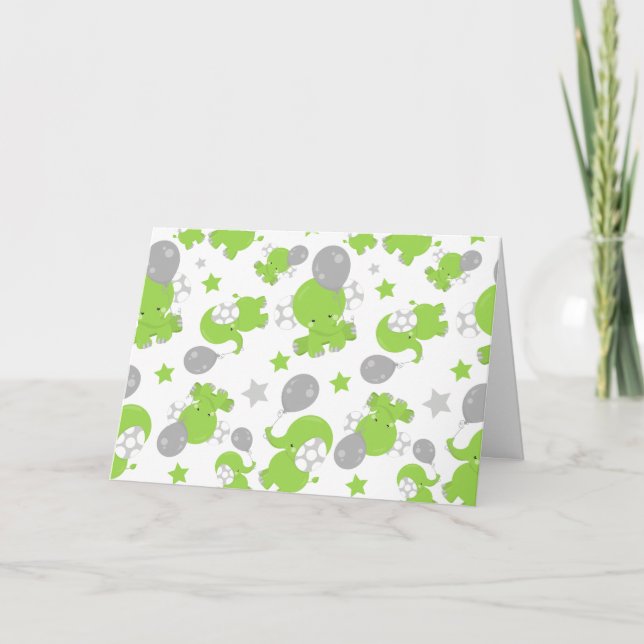 Carte Pattern of Green Elephants, Cute Elephants, stars (Devant)