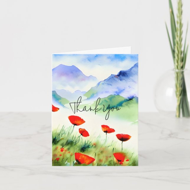 Carte Pavot d'aquarelle et montagne personnalisable (Devant)
