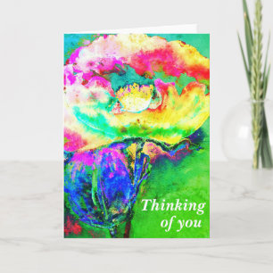 Carte Pavot rose jaune abstrait aquarelle abstraite