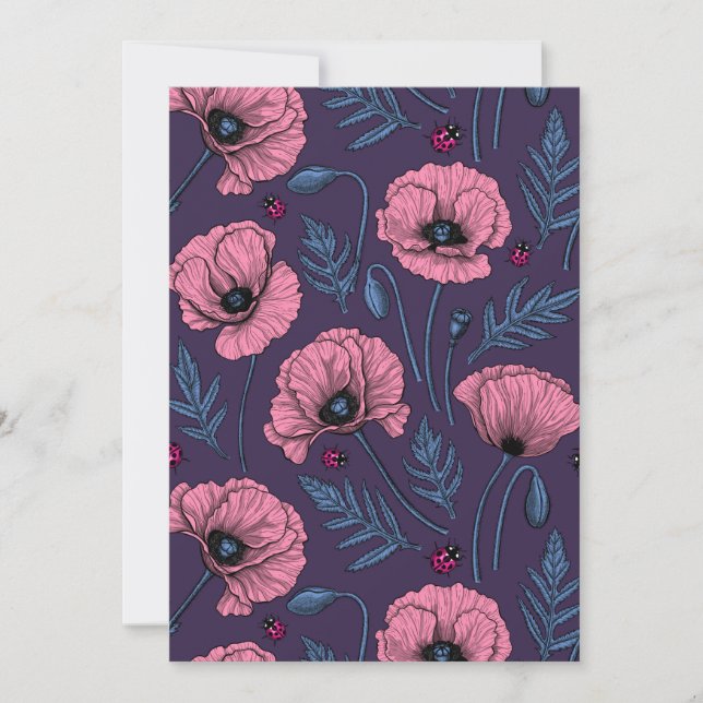 Carte Pavot rose sur violet foncé (Devant)
