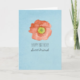Carte Pavot rouge d'aquarelle d'ami de joyeux