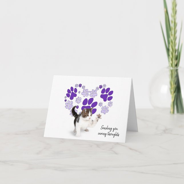 Carte Pawprint En vichy pourpre Coeur pour la perte de c (Devant)