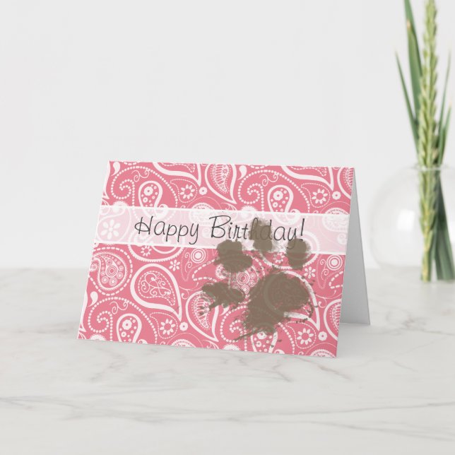 Carte Pawprint mignon rougissent dessus Paisley rose (Devant)