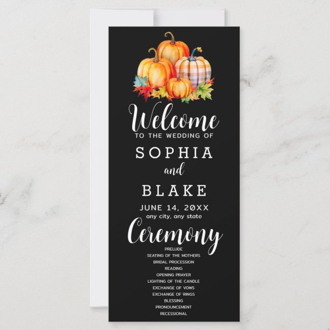 Carte Pays Citrouilles Plaid Fall Black Wedding Programm (Devant)