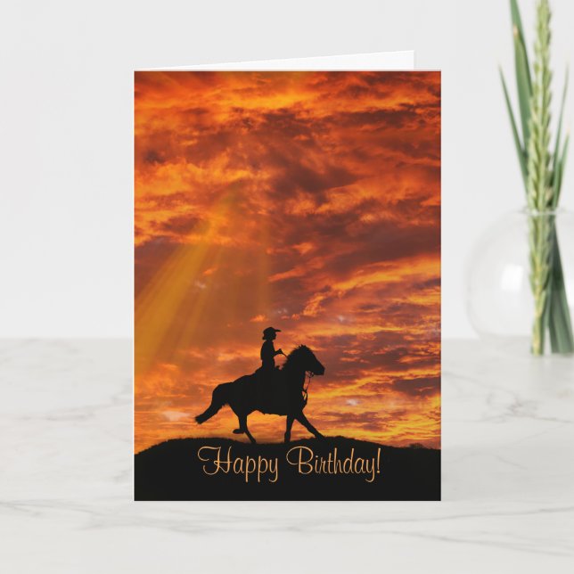 Carte Pays de Cowboy et de Cheval Occidental Joyeux Anni (Devant)
