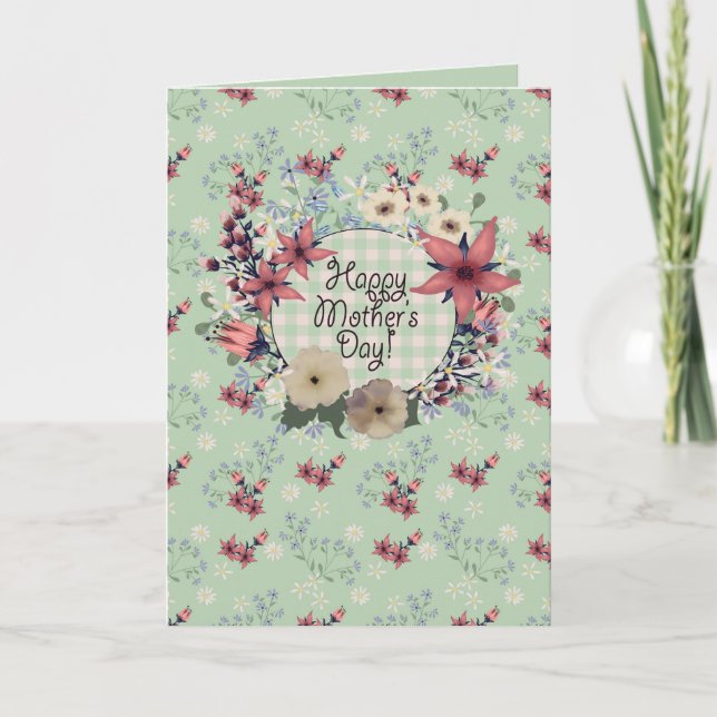 Carte Pays Floral En vichy Check Mint Green | Mère (Devant)