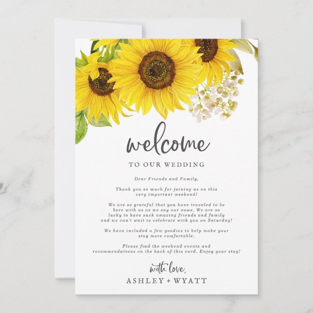 Carte Pays Mariage de tournesol Bienvenue et itinéraire (Devant)