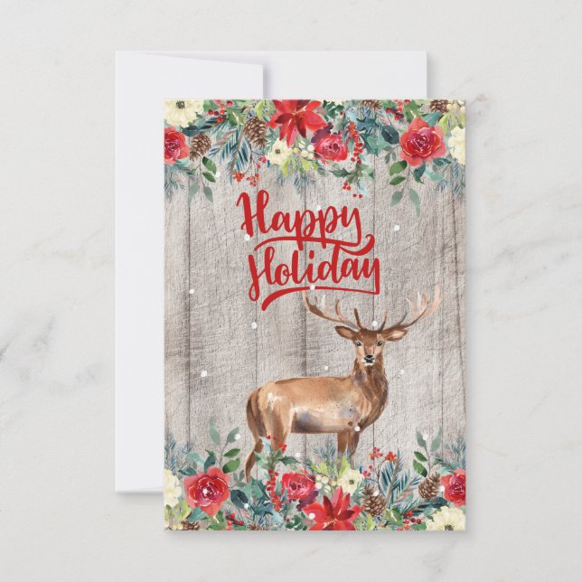Carte Pays rustique hiver Floral Bois Joyeux vacances (Devant)