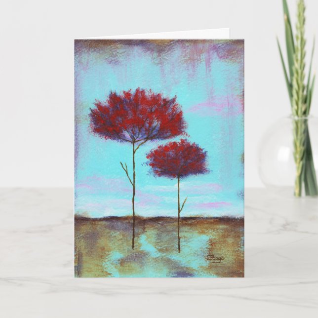 Carte Paysage artistique Abstrait et chéri Arbres rouges (Devant)