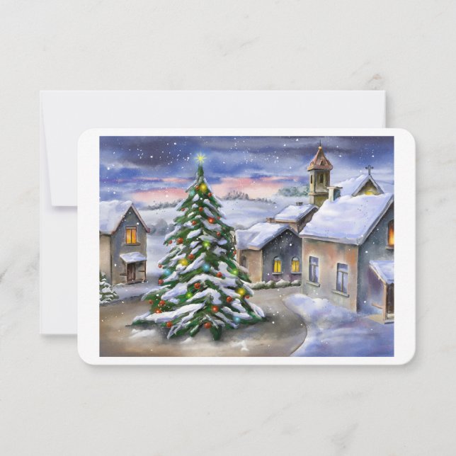 Carte Paysage d'hiver avec village enneigé (Devant)