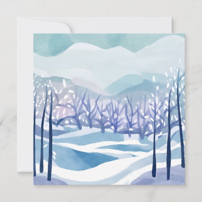 Carte Paysage d'hiver bleu enneigé Peinture à l'aquarell (Devant)