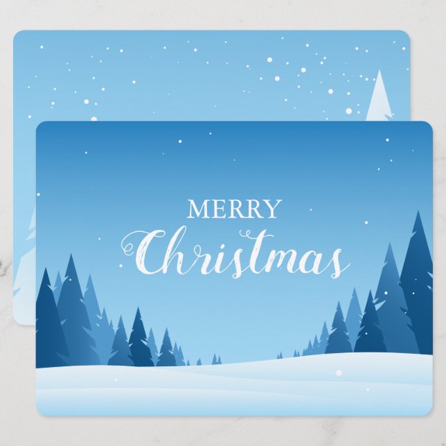 Carte Paysage hivernal enneigé Merry Christmas Card (Devant / Derrière)