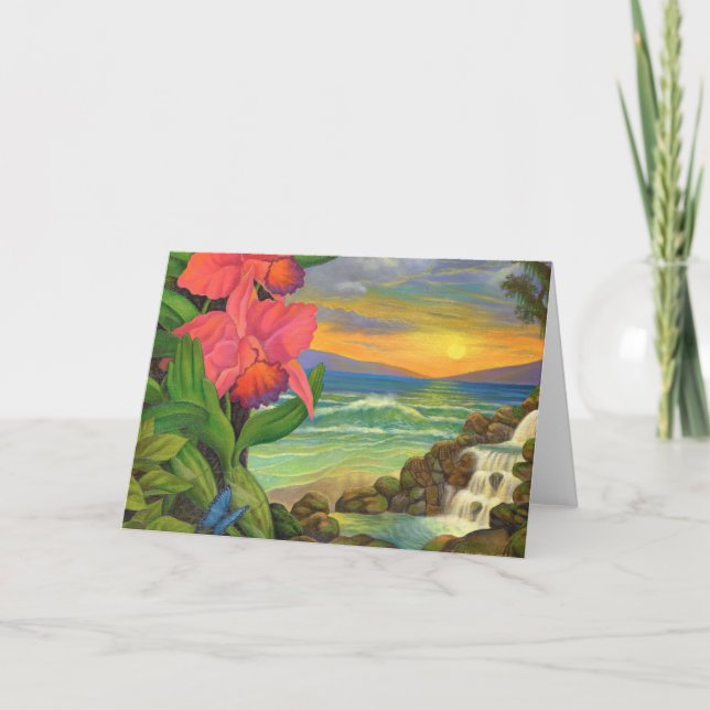 Carte Paysage Orchidées de l'océan Surréalisme peinture  (Devant)