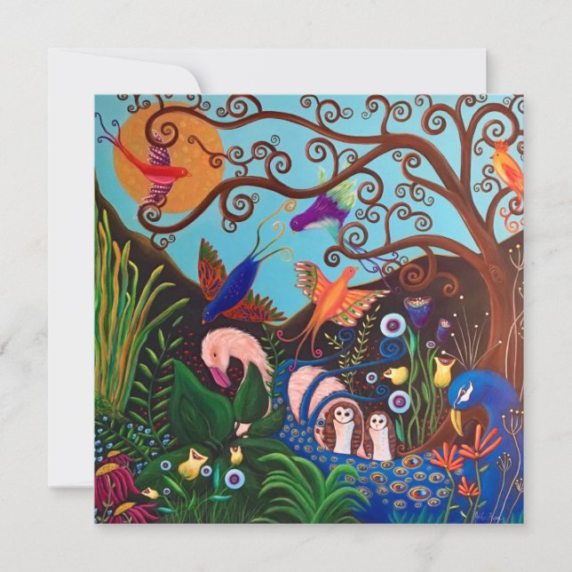 Carte Paysage paradisiaque Imaginaire avec oiseaux (Devant)