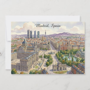 Carte Paysage urbain de Madrid Espagne Peinture à l'aqua