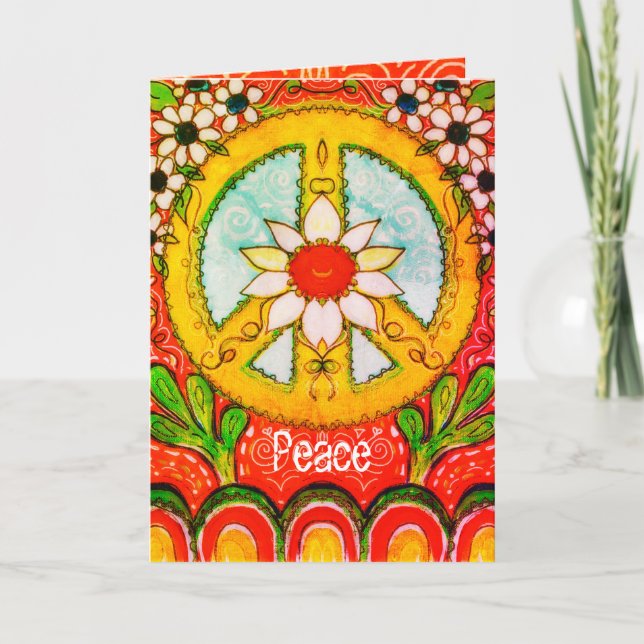 Carte Peace and Love Daisy Hippie Boho Salutation origin (Devant)