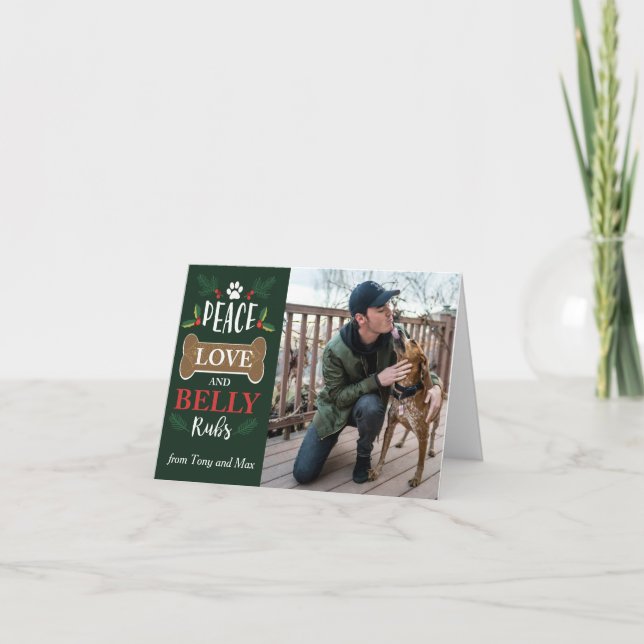 Carte Peace Love Belly Rubs Chien Joyeuses vacances Noël (Devant)