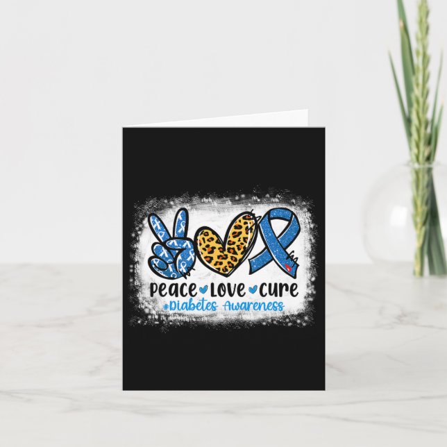 Carte Peace Love Cure Grey Blue Ribbon Prix du diabète (Devant)
