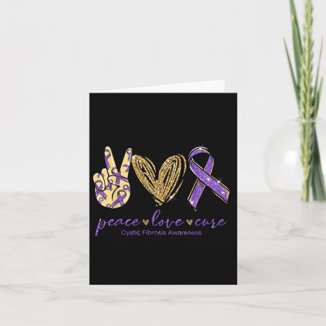Carte Peace Love Cure Purple Ribbon Cystic Fibrosis (Devant)