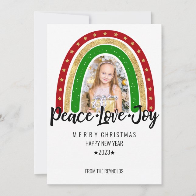 Carte Peace Loy Joyeux Noël Rainbow Photo (Devant)