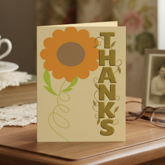 Carte Peach and Gold With Orange Flower Thank You Card
