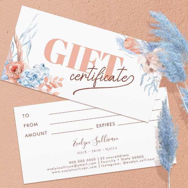 Carte Peach et blue tropical certificat cadeau (Créateur téléchargé)