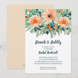 Carte Peach Jade Turquoise Floral Fêtes des mariées Invi