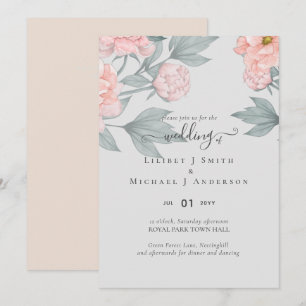 Carte Peach Peonies Sage Floral Budget Mariage