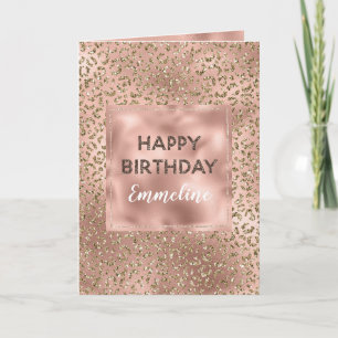 Carte Peach Rose Gold Empreinte de léopard Parties scint