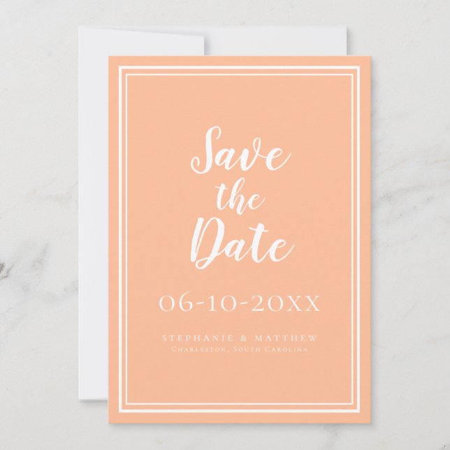 Carte Peach Wedding Enregistrer Les Dates Annonces Minim (Devant)