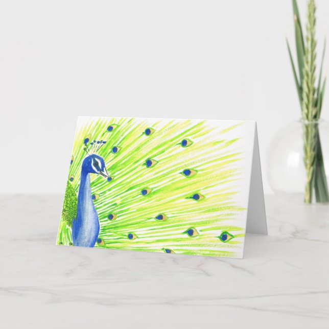 Carte Peacock Aquarelle Colorée (Devant)