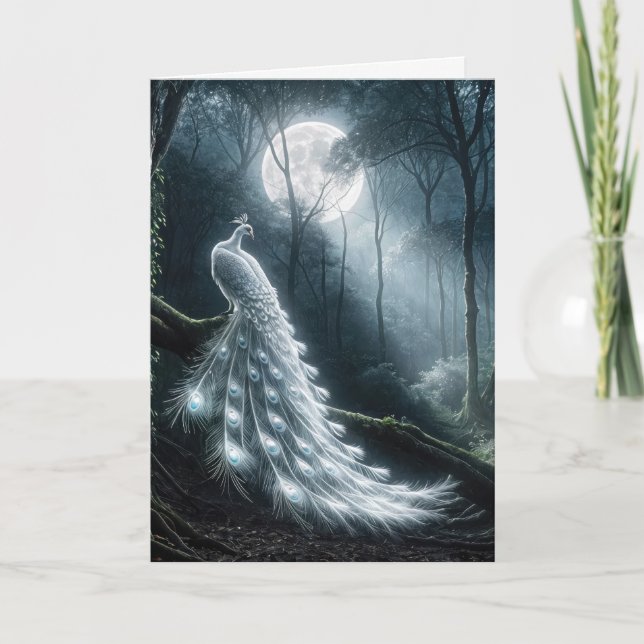 Carte Peacock Blanc Anniversaire Au Lune (Devant)