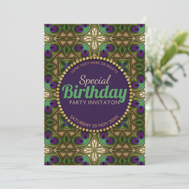 Carte Peacock Cross Purple Green Special Anniversaire (Debout devant)