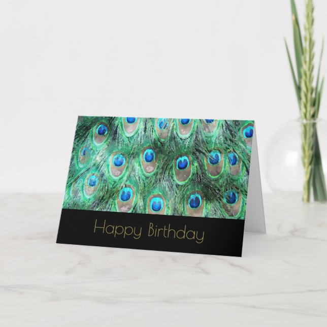 Carte Peacock Feathers Exotic Wild Aquarelle Anniversair (Devant)