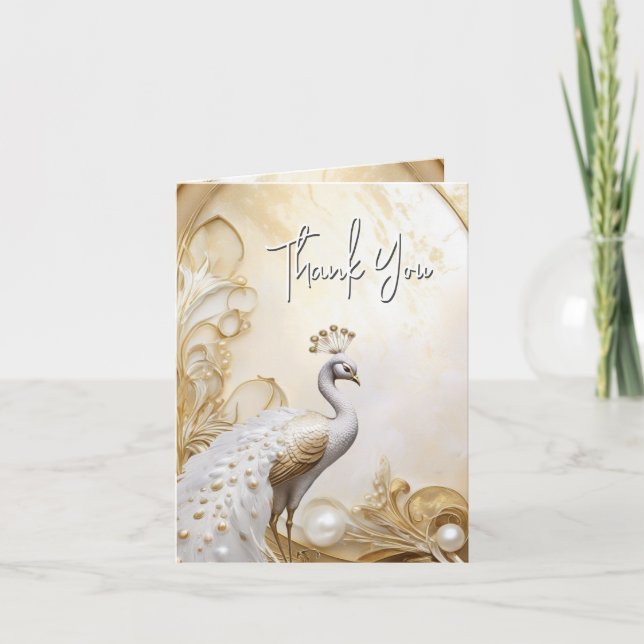 Carte Peacock merci élégant or blanc chic (Devant)