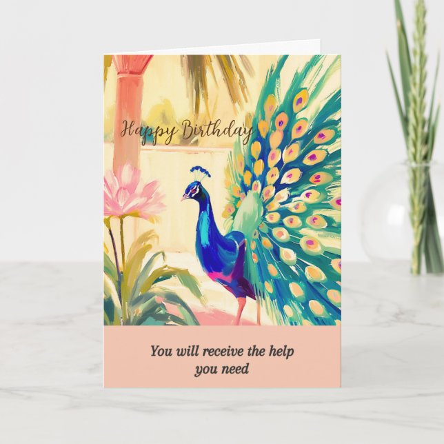 Carte peacock message happy birthday (Devant)