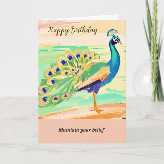 Carte peacock message happy birthday (Devant)