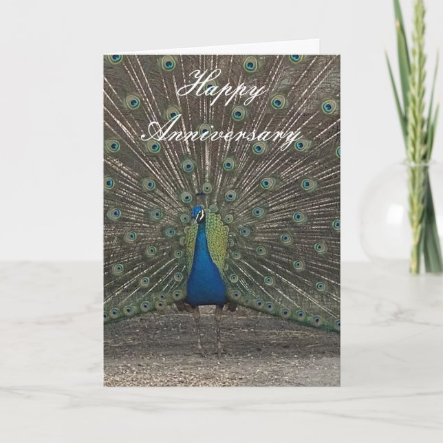 CARTE PEACOCK PHOTO ANNIVERSARY GREETING CARD (Devant)