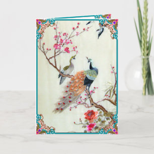 Carte Peacocs et fleurs de prunes