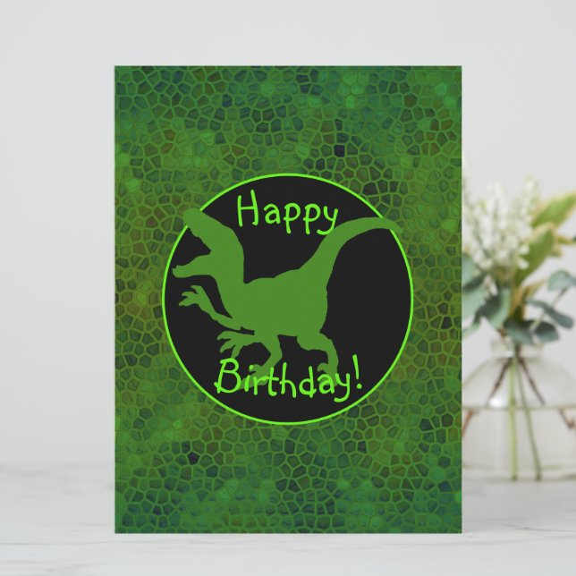 Carte Peau de dinosaure vert Joyeux anniversaire!  (Debout devant)