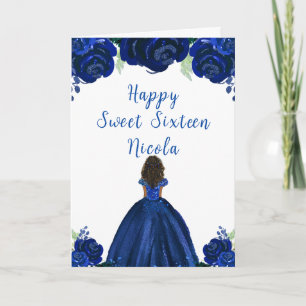 Carte Peau foncée Princess Navy Sweet sixteen floral ble