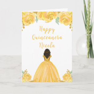 Carte Peau foncée princesse or Floral Quinceanera
