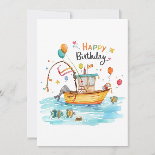 Carte Pêche Amoureux thème aller pêche à son anniversair (Devant)