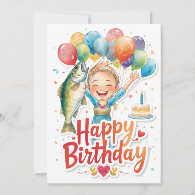 Carte Pêche Amoureux thème aller pêche à son anniversair (Devant)