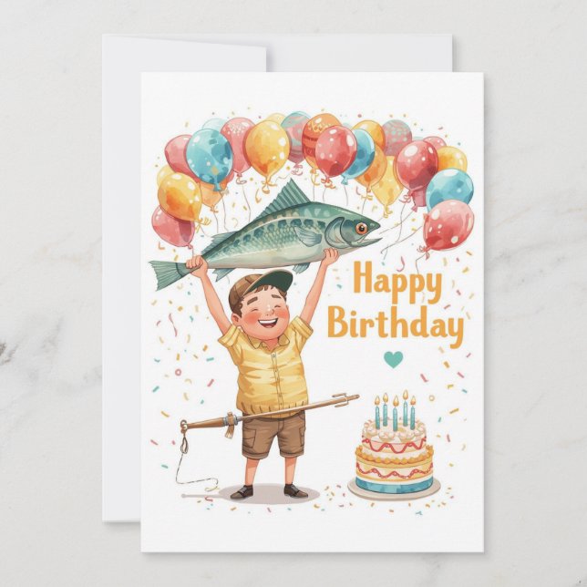 Carte Pêche Amoureux thème aller pêche à son anniversair (Devant)