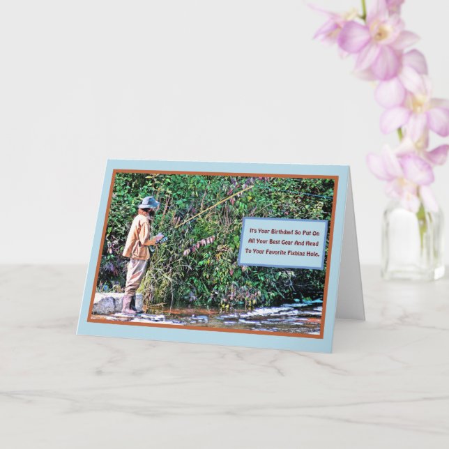 CARTE PÊCHE/ANNIVERSAIRE/PÊCHEUR SUR LA RIVIÈRE BA (Orchidée)