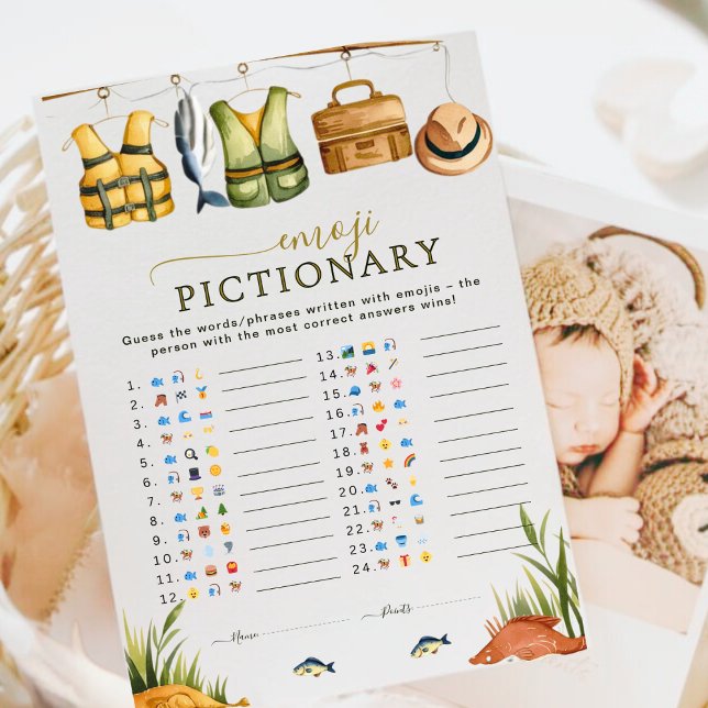 Carte Pêche Baby shower bébé garçon Emoji Pictionary Jeu (Créateur téléchargé)