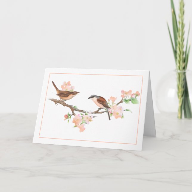Carte Pêche et oiseaux Brown sur une branche d'Appleblos (Devant)