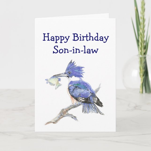 Carte Pêche gendre Humour d'anniversaire Le martin-pêche (Devant)