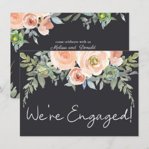 Carte Pêche Green Navy Pastel Floral Élégant Fiançailles